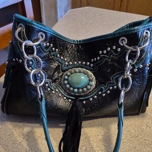 Montana West Black and Turquoise Shoulder Bag